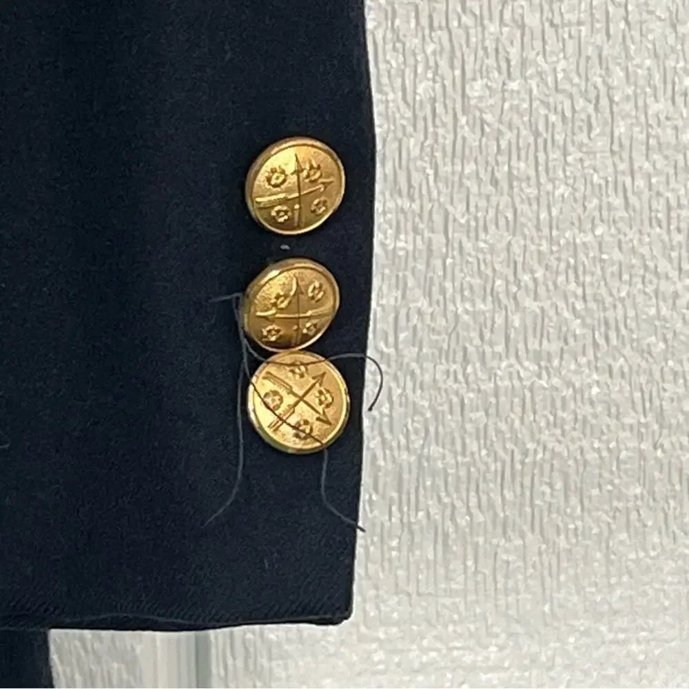 Vintage Navy Blue Sport Coat Blazer Gold Buttons Suit Coat 100% Pure Wool 42R